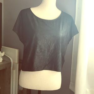 Black Suede Short Sleeved Crop Top